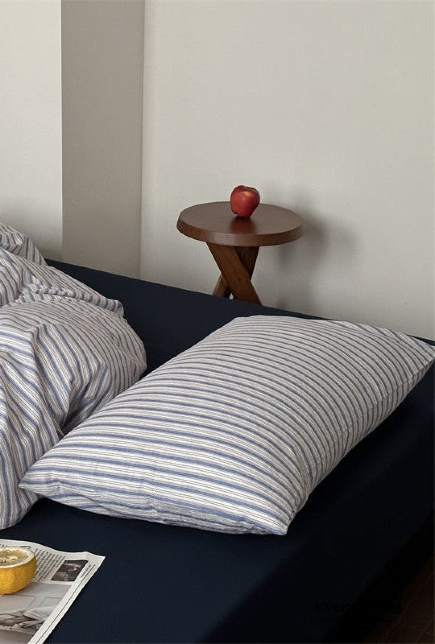 French Stripes Minimal Bedding Set / Green Yellow
