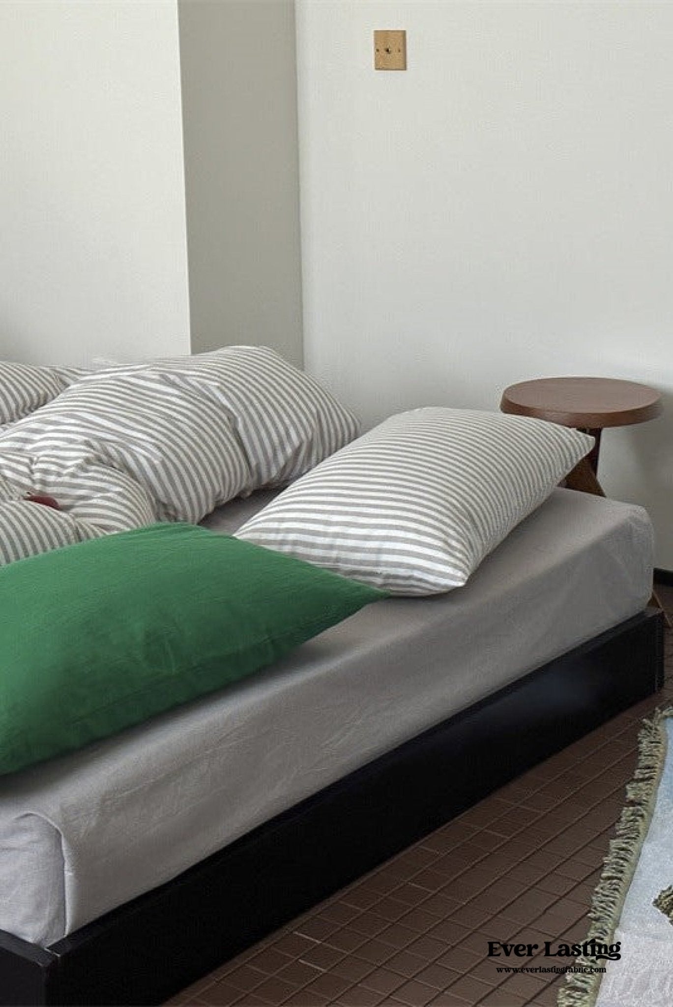 French Stripes Minimal Bedding Set / Green Yellow