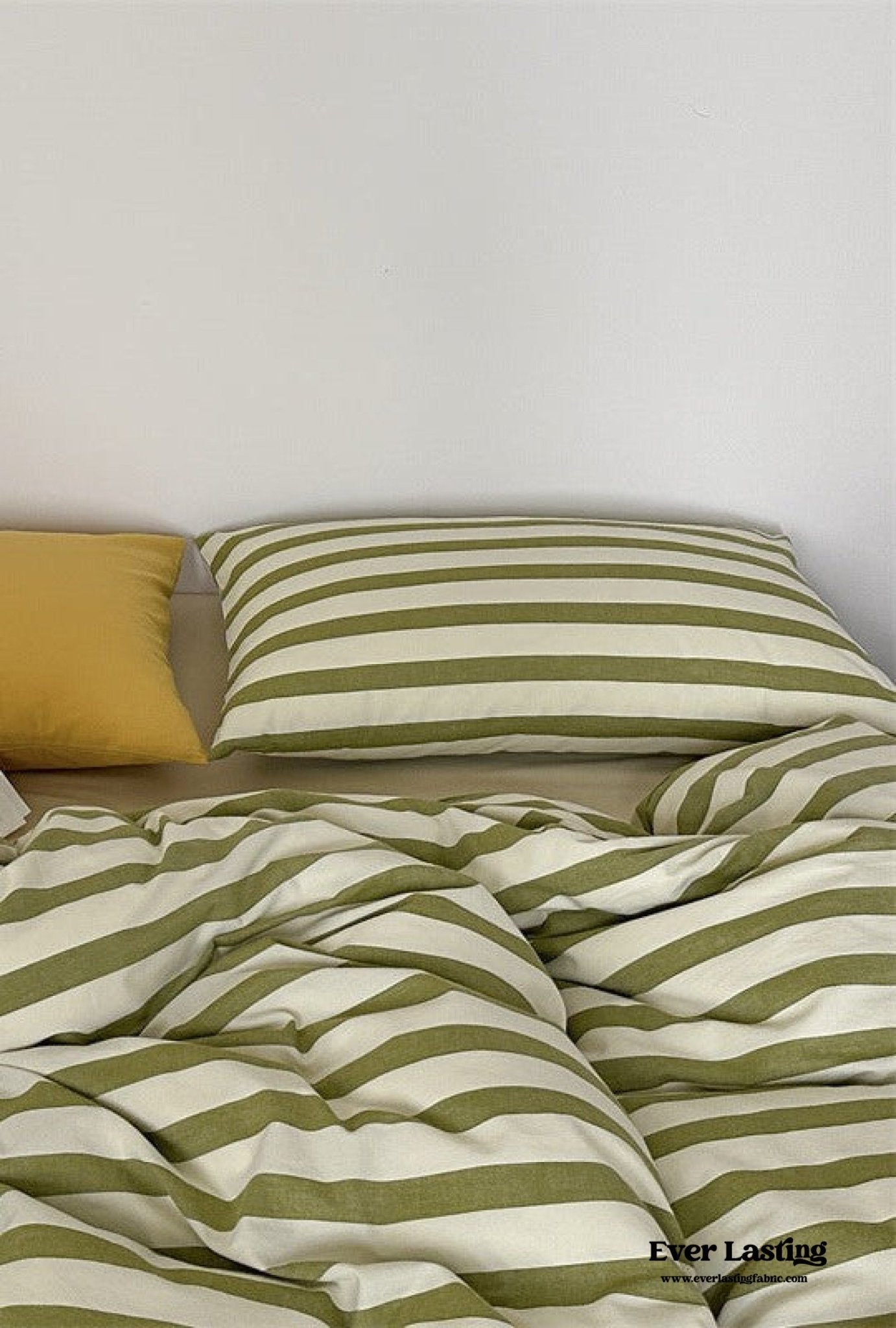 French Stripes Minimal Bedding Set / Green Yellow