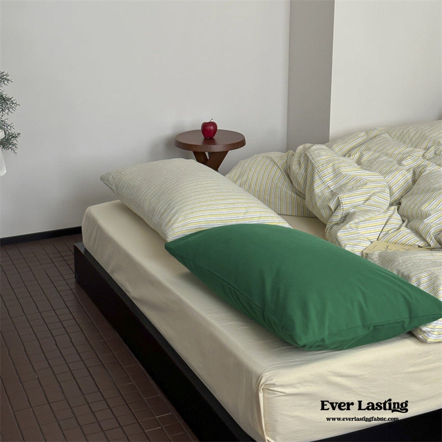 French Stripes Minimal Bedding Set / Green Yellow