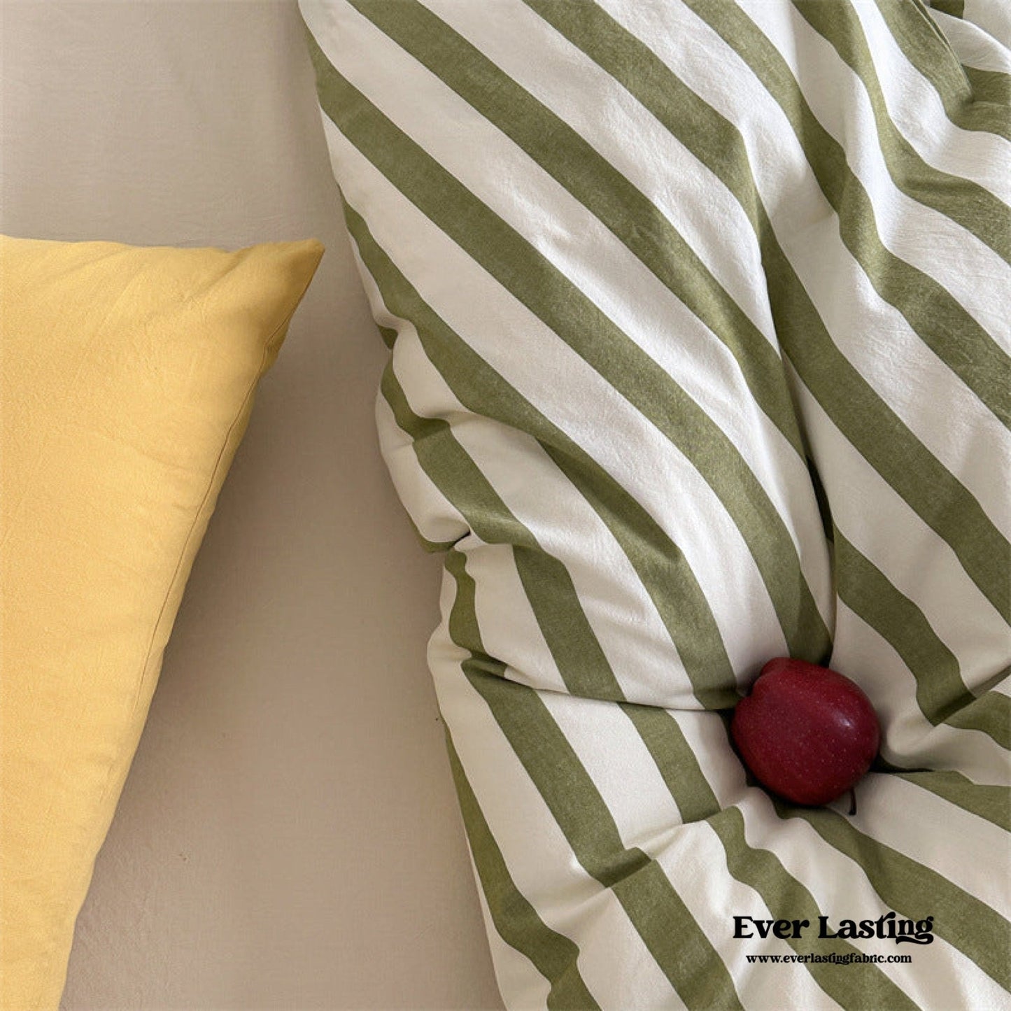 French Stripes Minimal Bedding Set / Green Yellow
