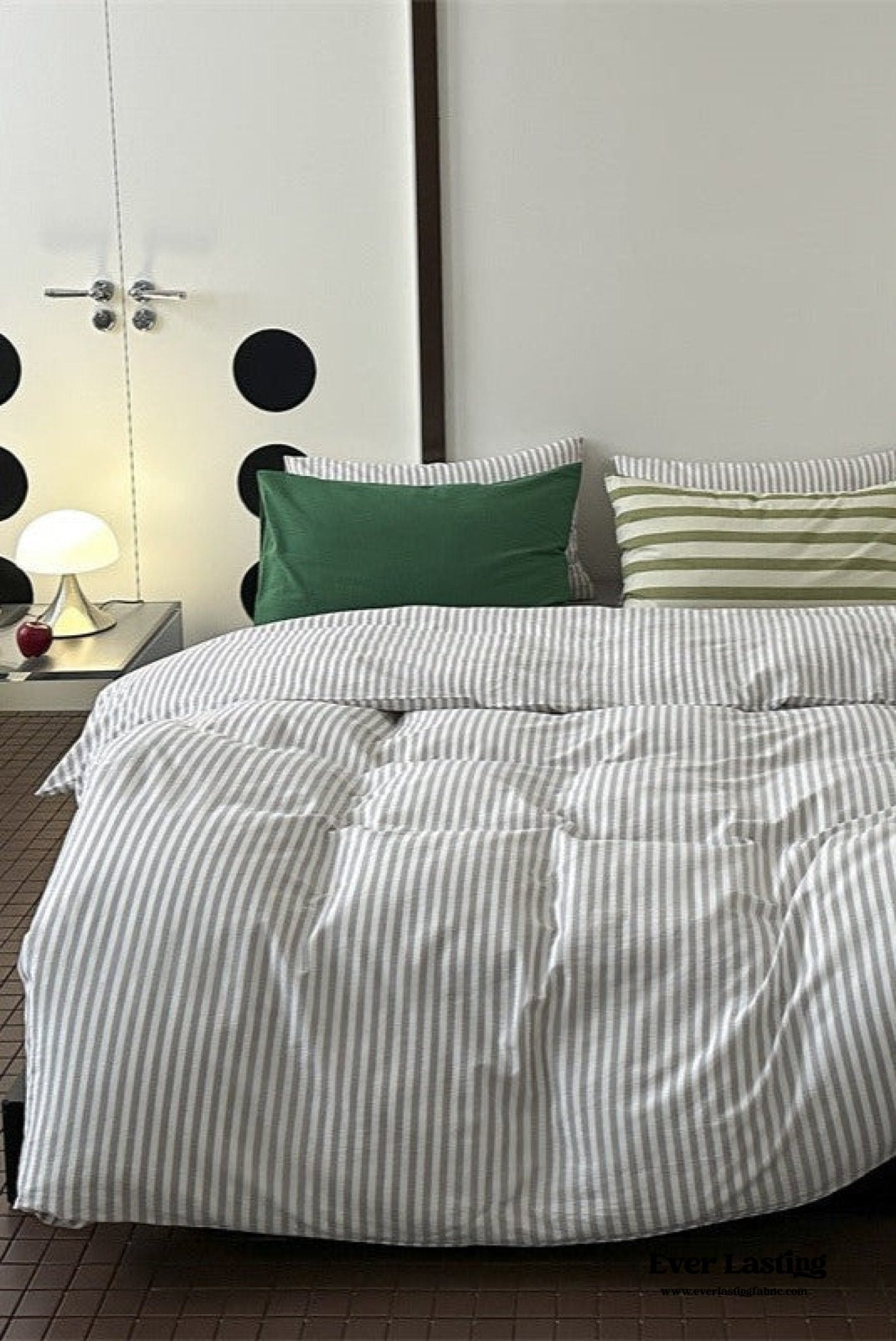 French Stripes Minimal Bedding Set / Green Yellow