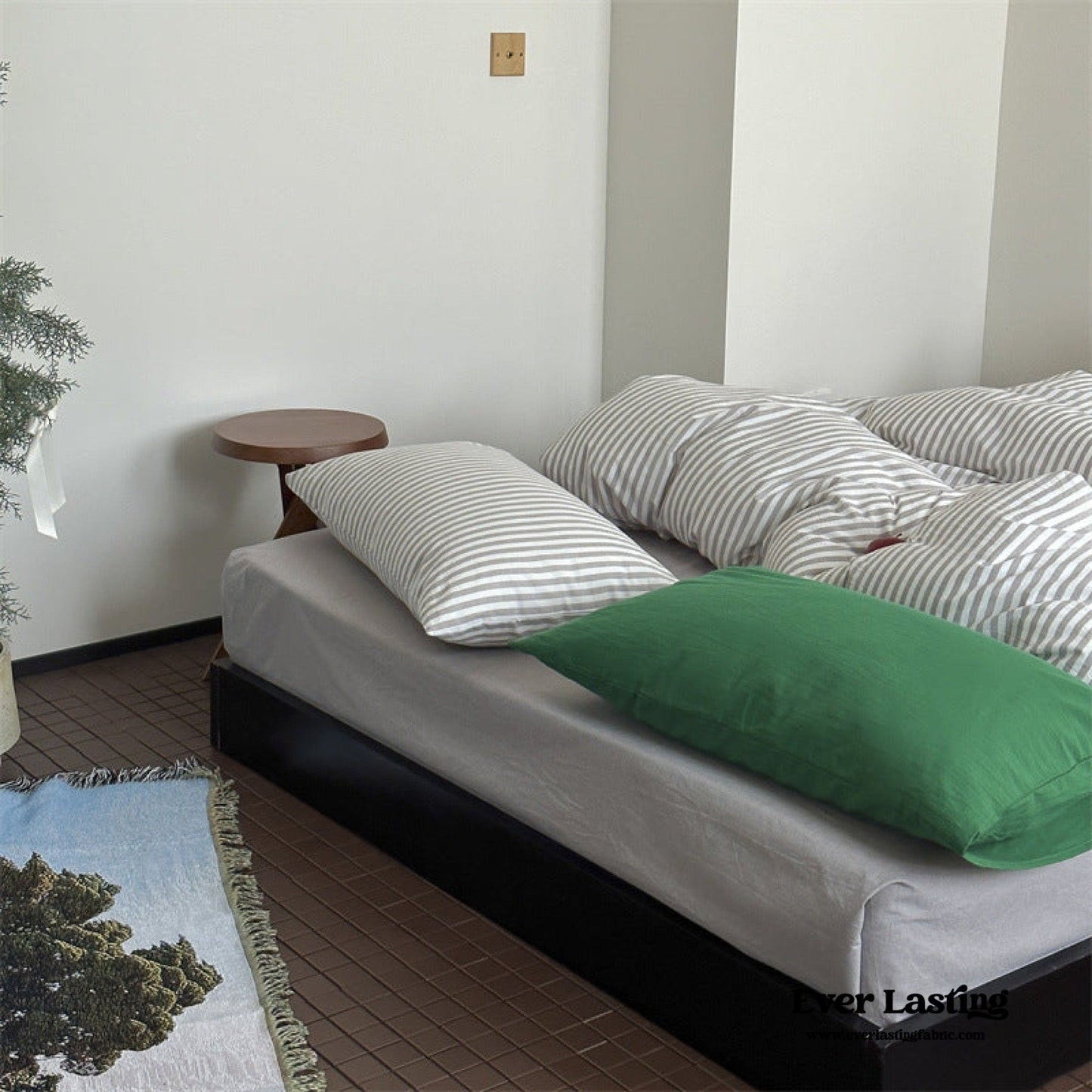 French Stripes Minimal Bedding Set / Green Yellow