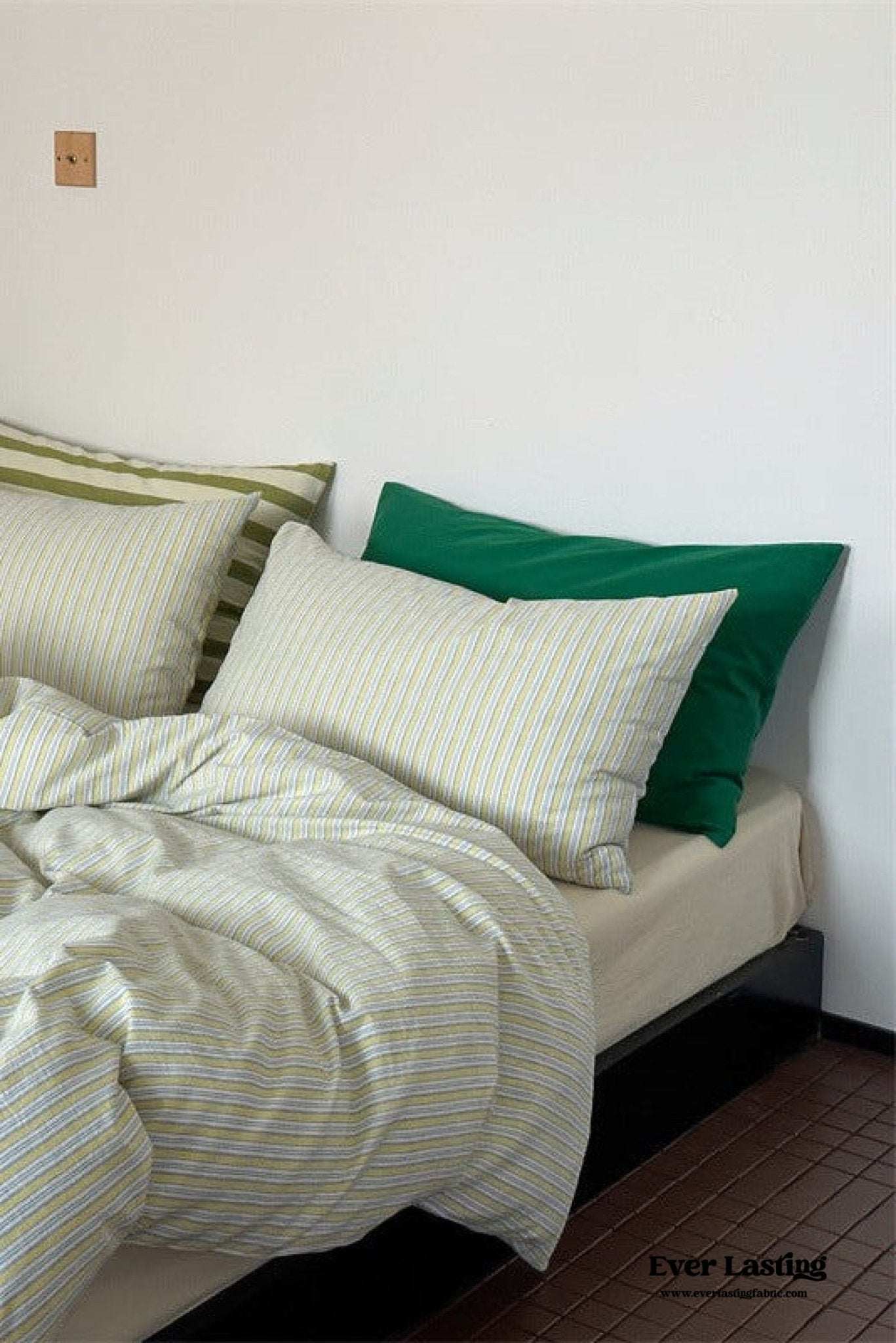 French Stripes Minimal Bedding Set / Green Yellow
