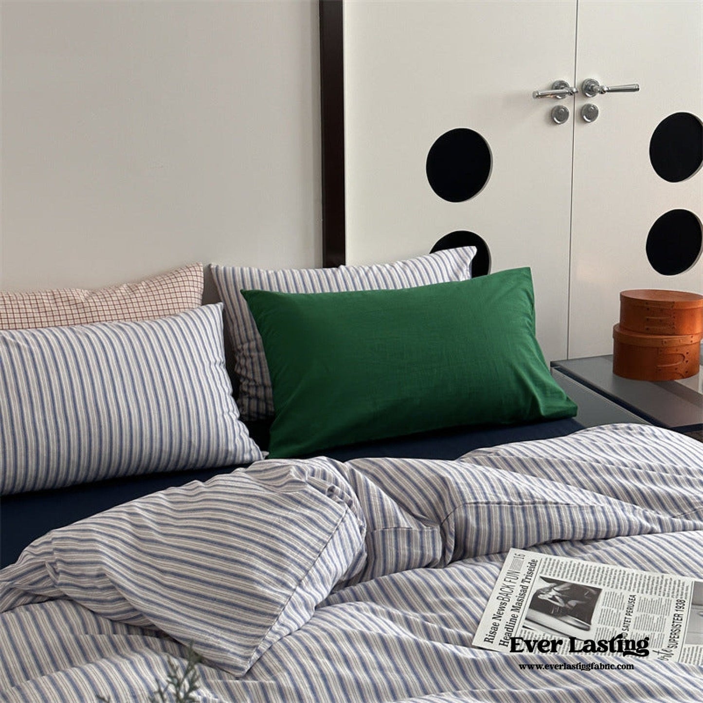 French Stripes Minimal Bedding Set / Green Yellow