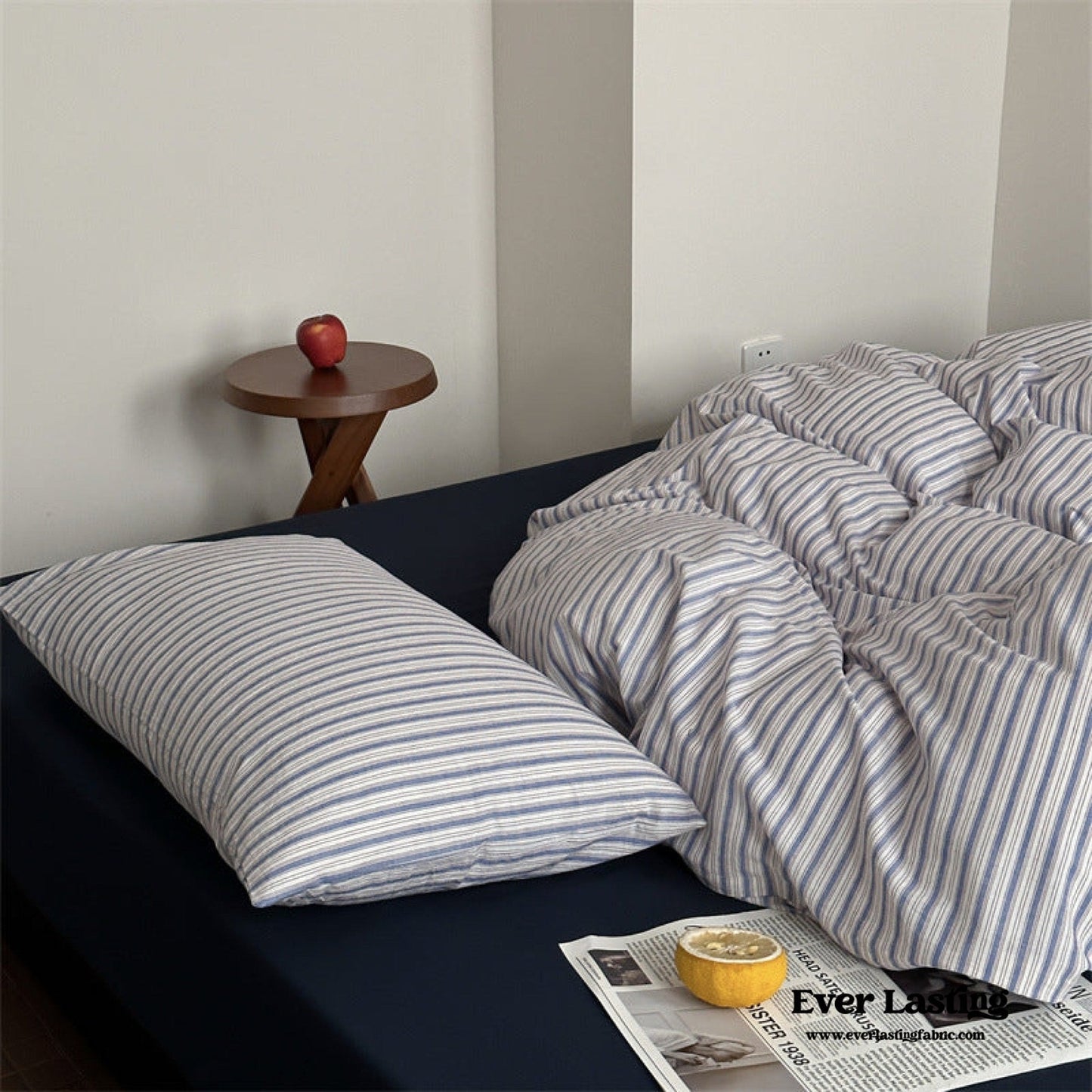 French Stripes Minimal Bedding Set / Green Yellow