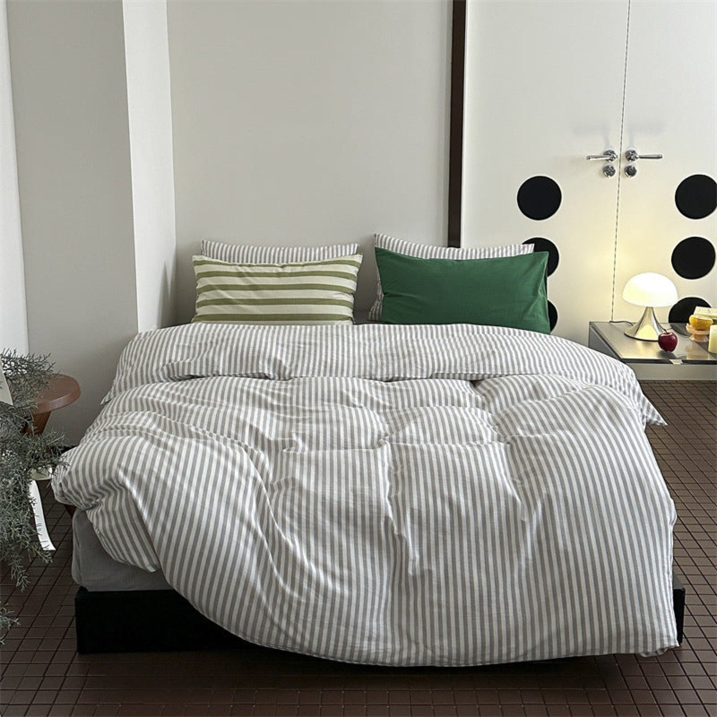 French Stripes Minimal Bedding Set / Green Yellow