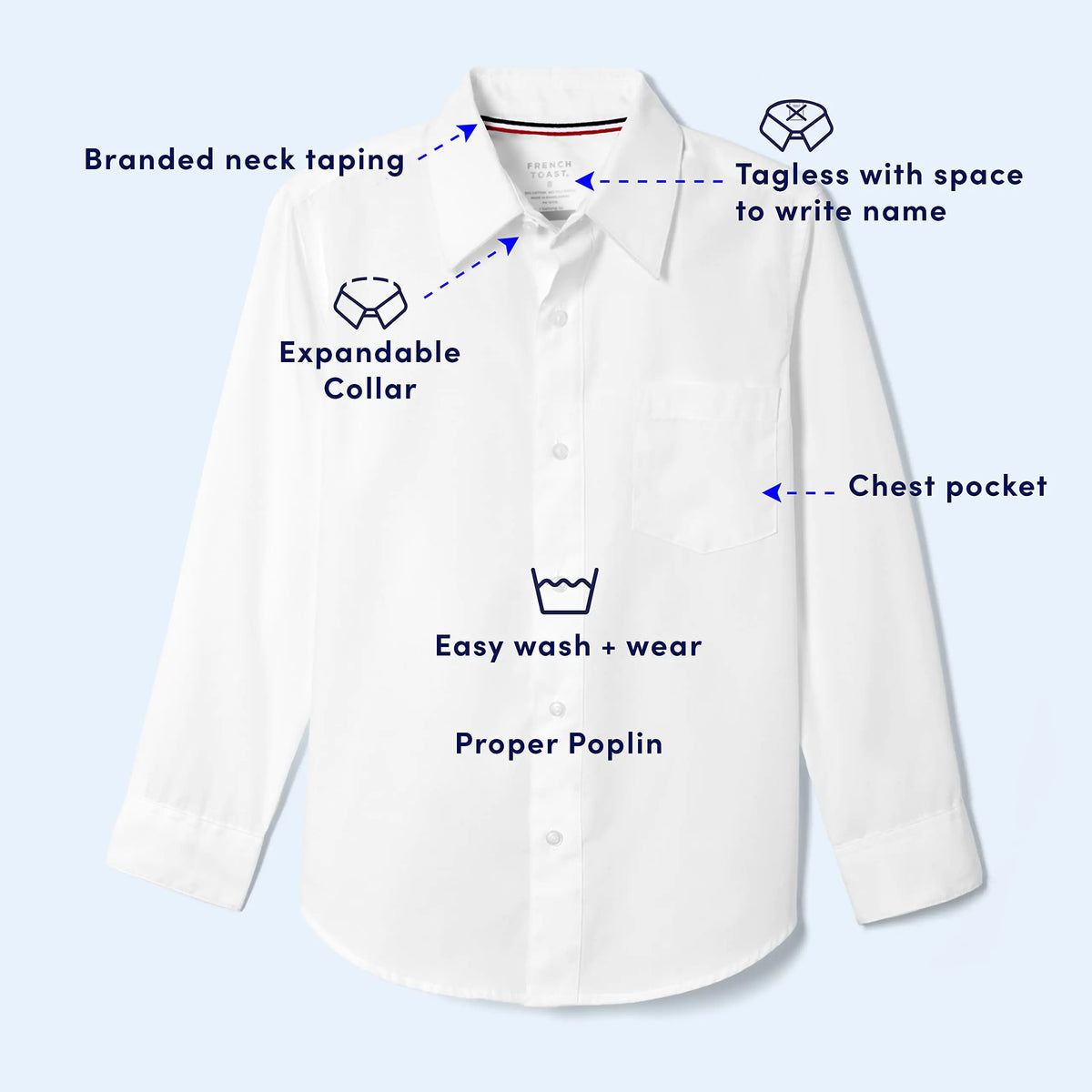 French Toast Boys' Expandable Collar Button Down Dress Shirt with Long Sleeves (Standard & Husky) 3T Light Blue - # BOAA11510004