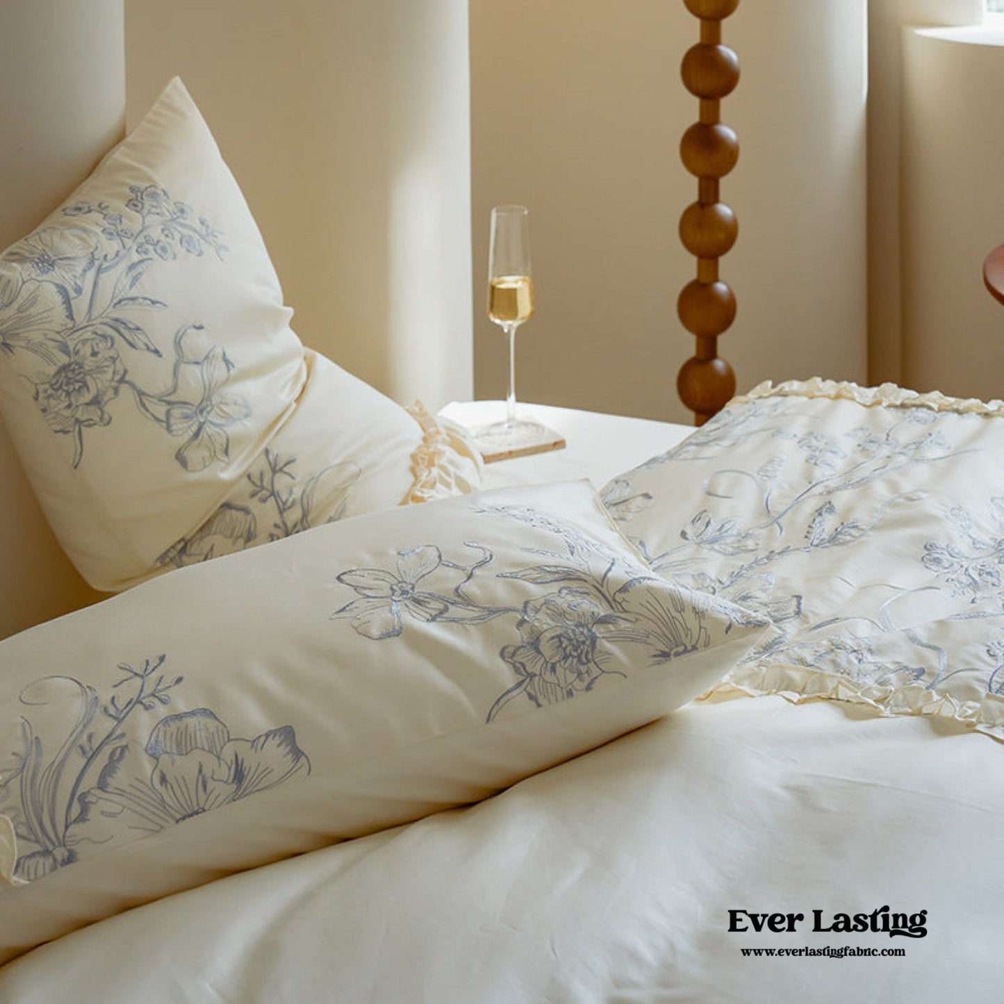 French Vintage Long-Staple Cotton Ruffle Bedding Set