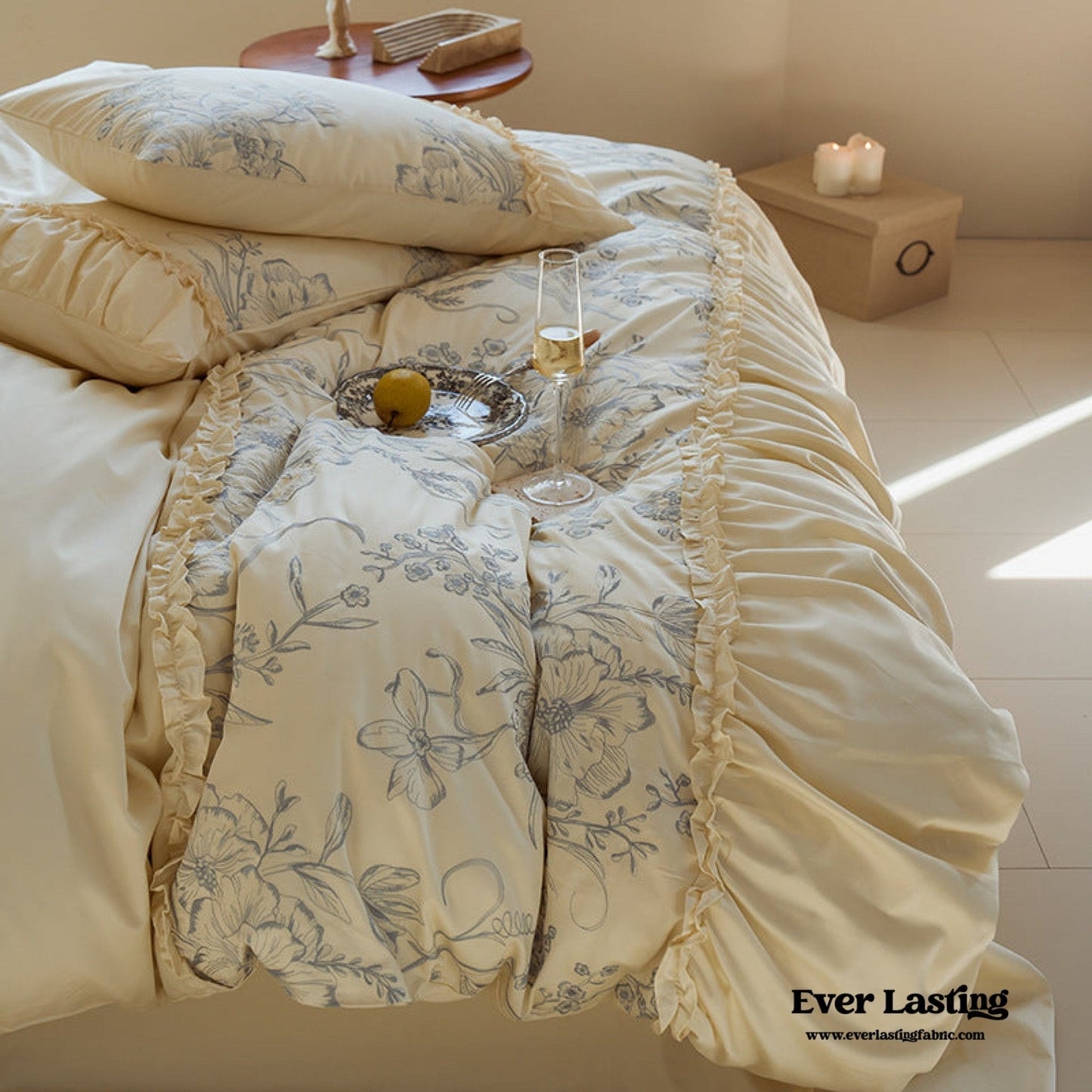 French Vintage Long-Staple Cotton Ruffle Bedding Set
