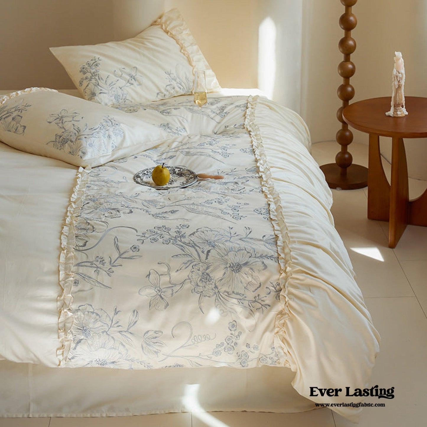 French Vintage Long-Staple Cotton Ruffle Bedding Set