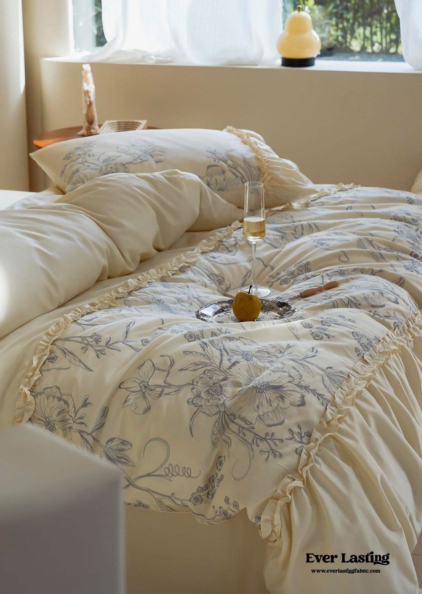 French Vintage Long-Staple Cotton Ruffle Bedding Set