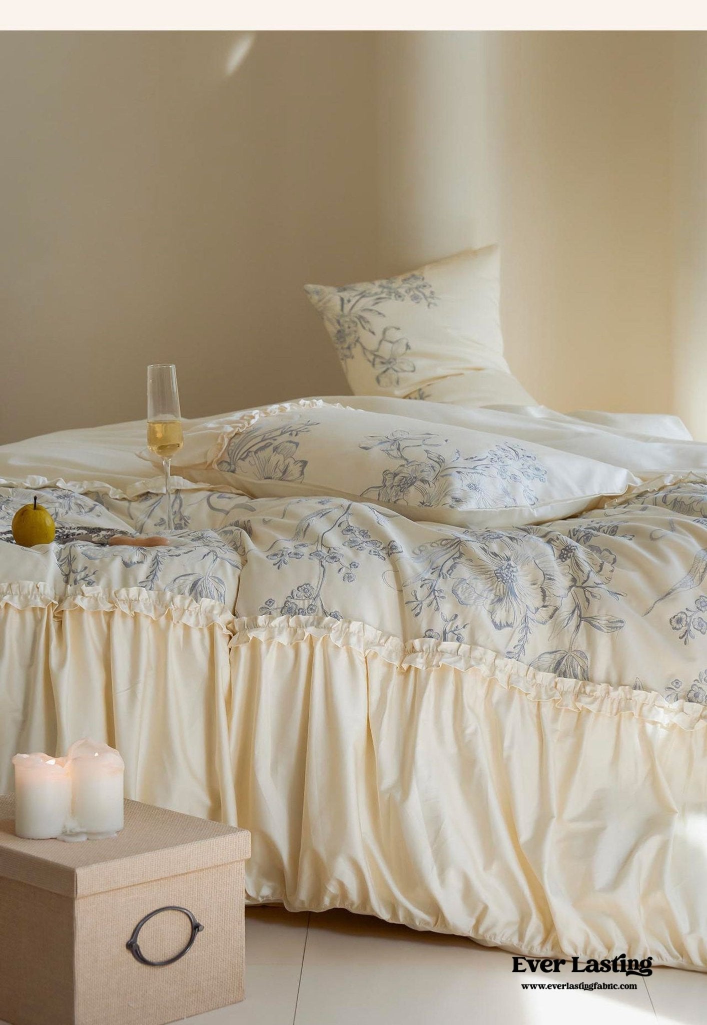 French Vintage Long-Staple Cotton Ruffle Bedding Set