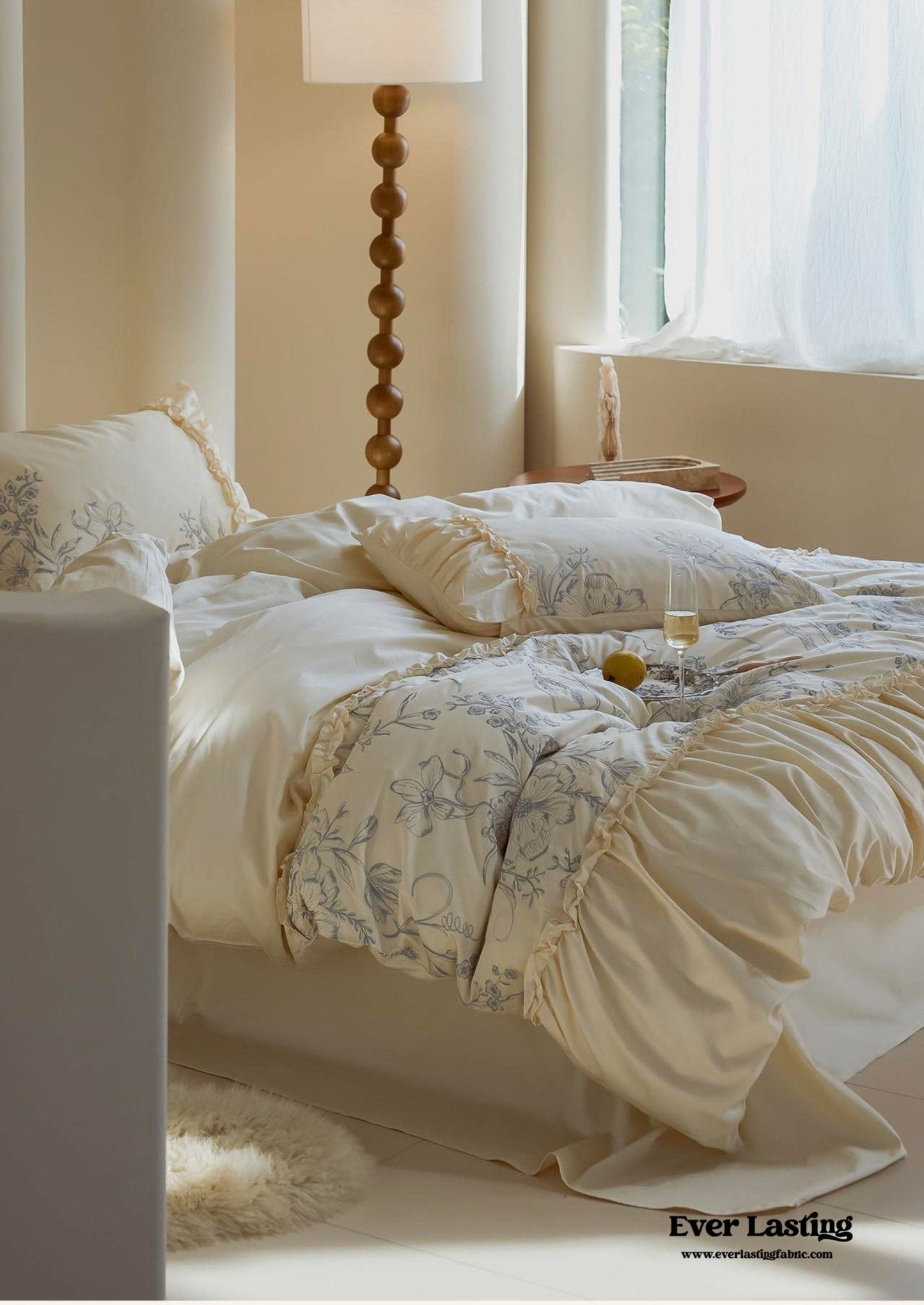 French Vintage Long-Staple Cotton Ruffle Bedding Set