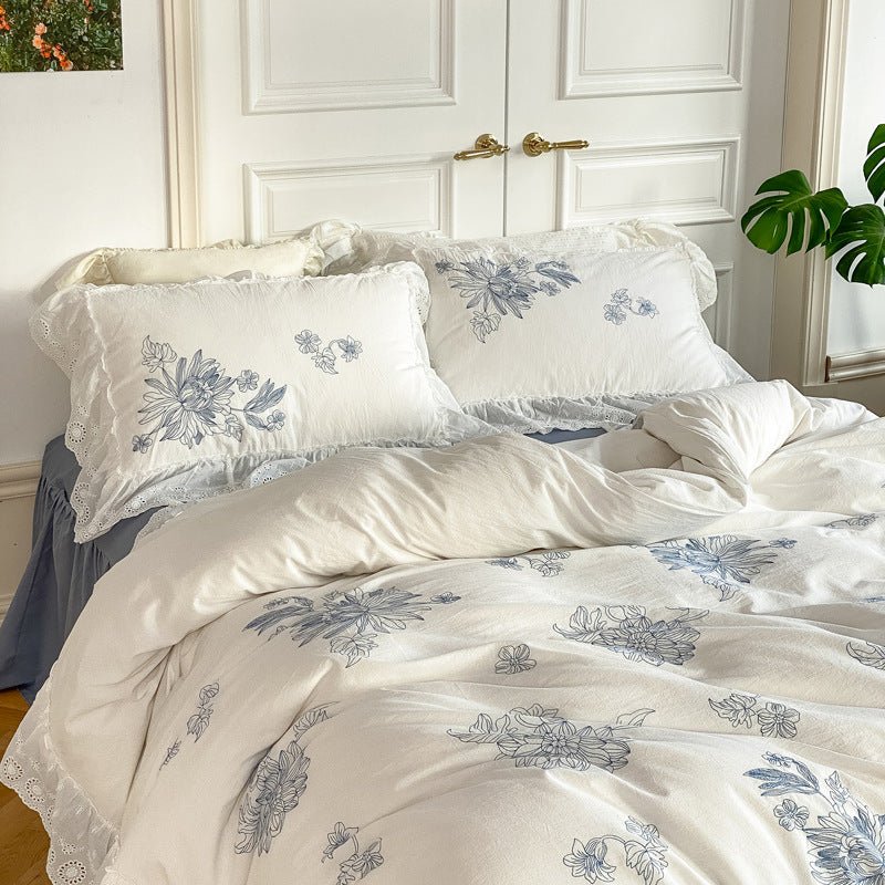 French White Lace Ruffle Bedding Set