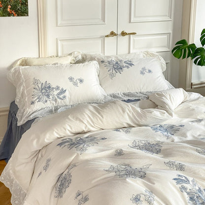French White Lace Ruffle Bedding Set