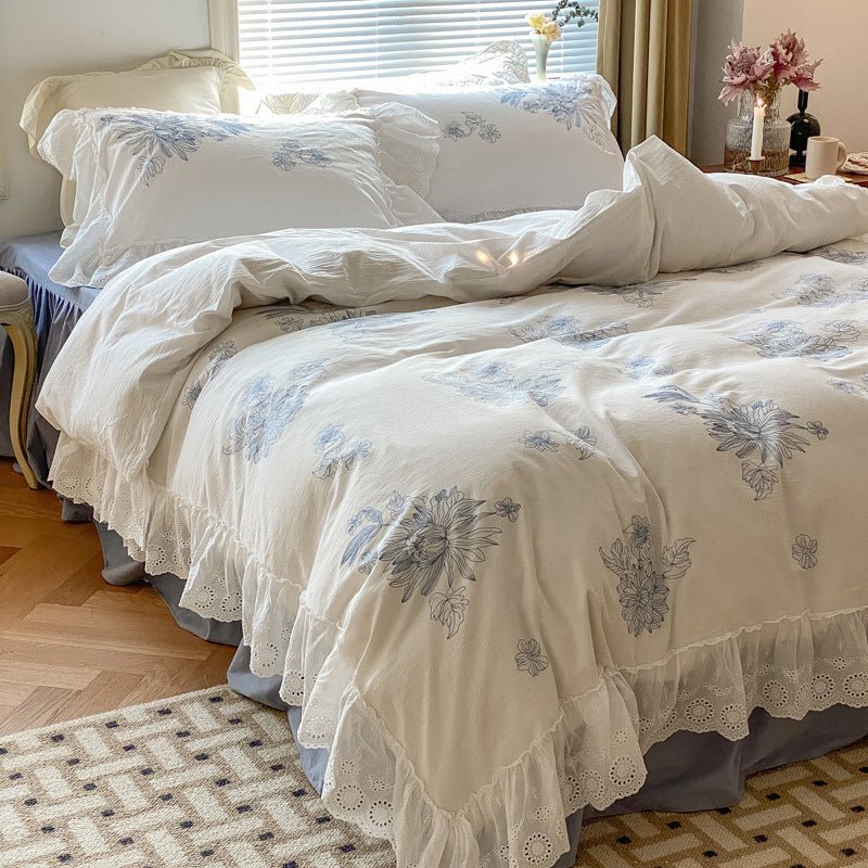 French White Lace Ruffle Bedding Set