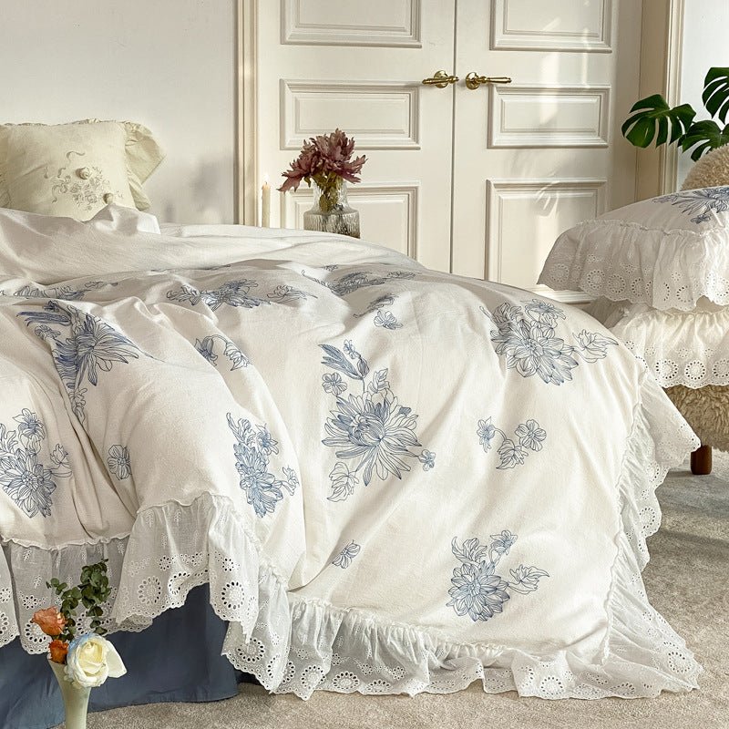French White Lace Ruffle Bedding Set