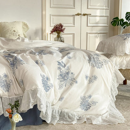 French White Lace Ruffle Bedding Set
