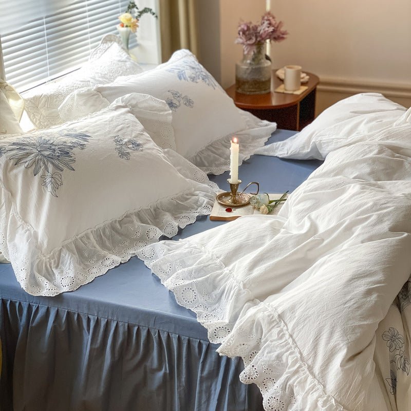 French White Lace Ruffle Bedding Set