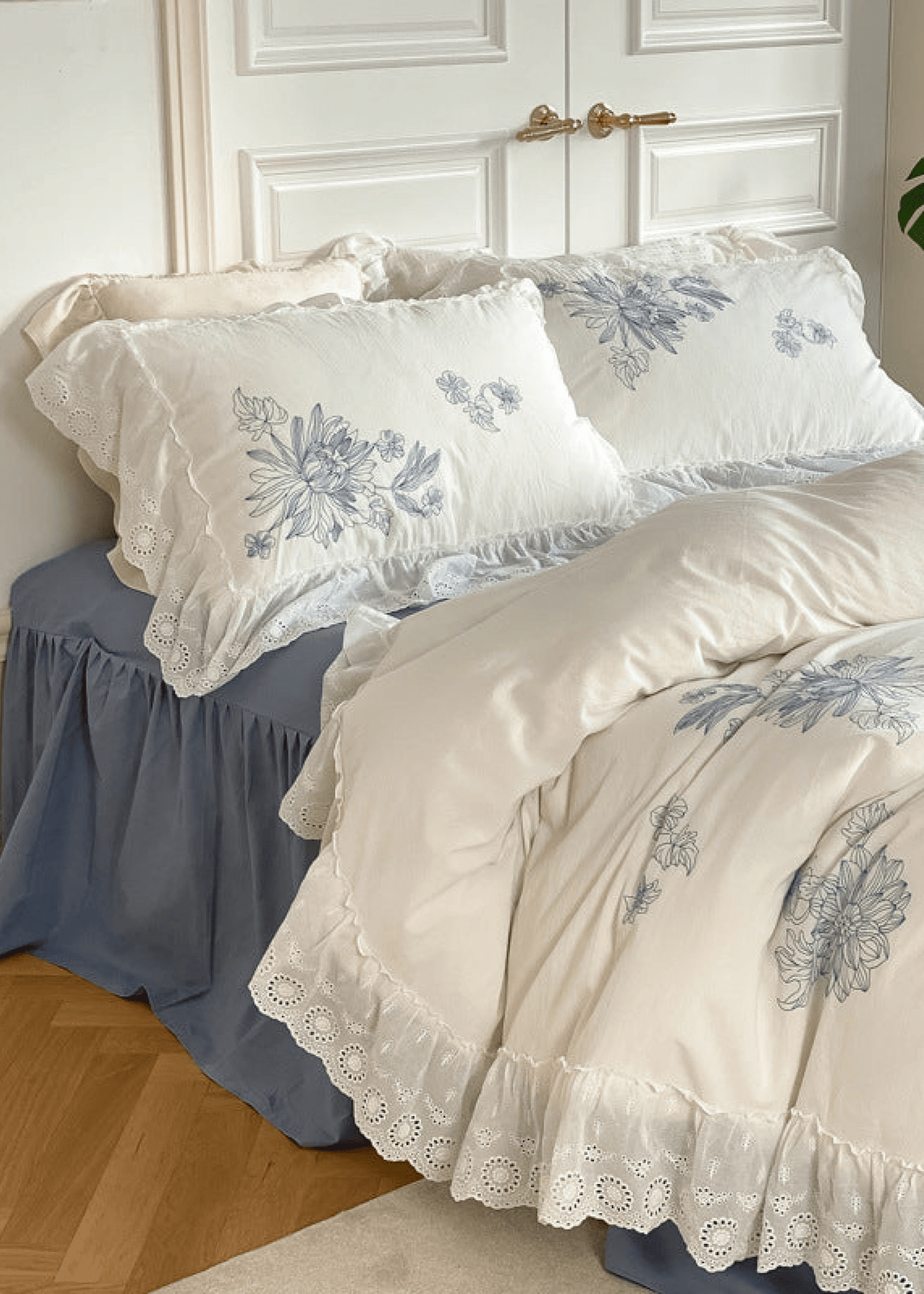 French White Lace Ruffle Bedding Set