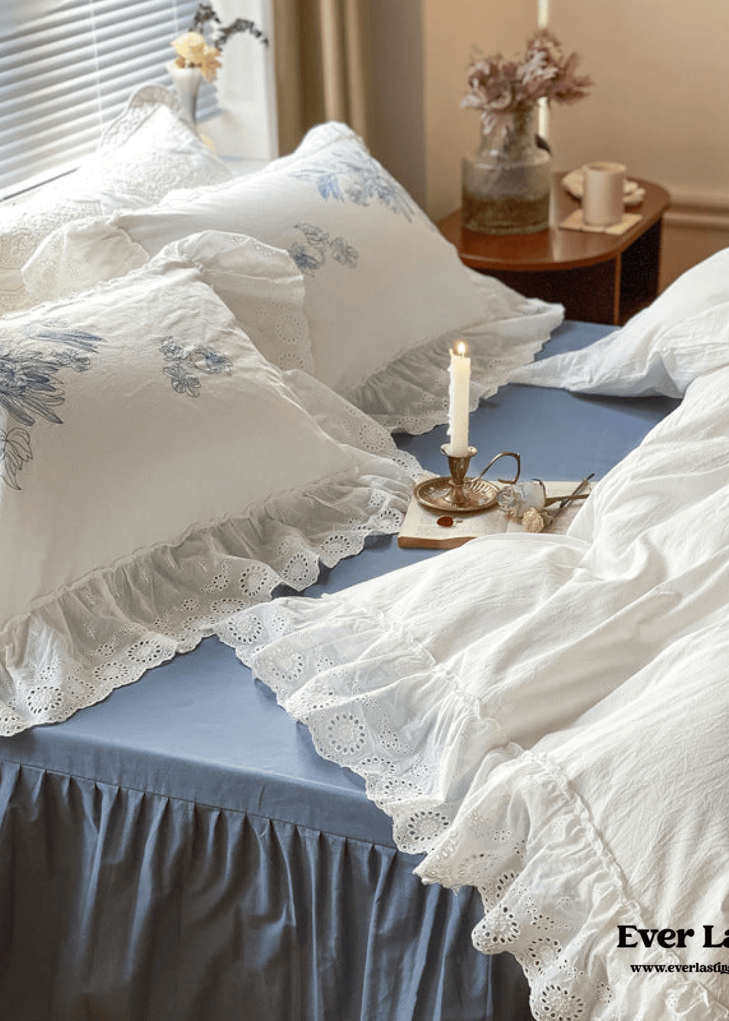 French White Lace Ruffle Bedding Set