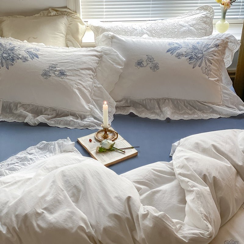 French White Lace Ruffle Bedding Set