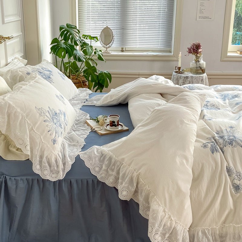 French White Lace Ruffle Bedding Set