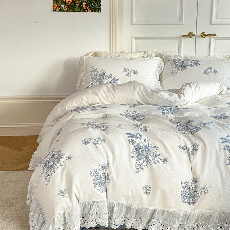 French White Lace Ruffle Bedding Set