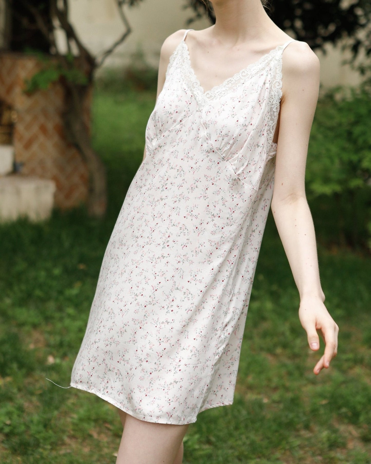 Fresh Floral Nightgown Pajama Dress / White
