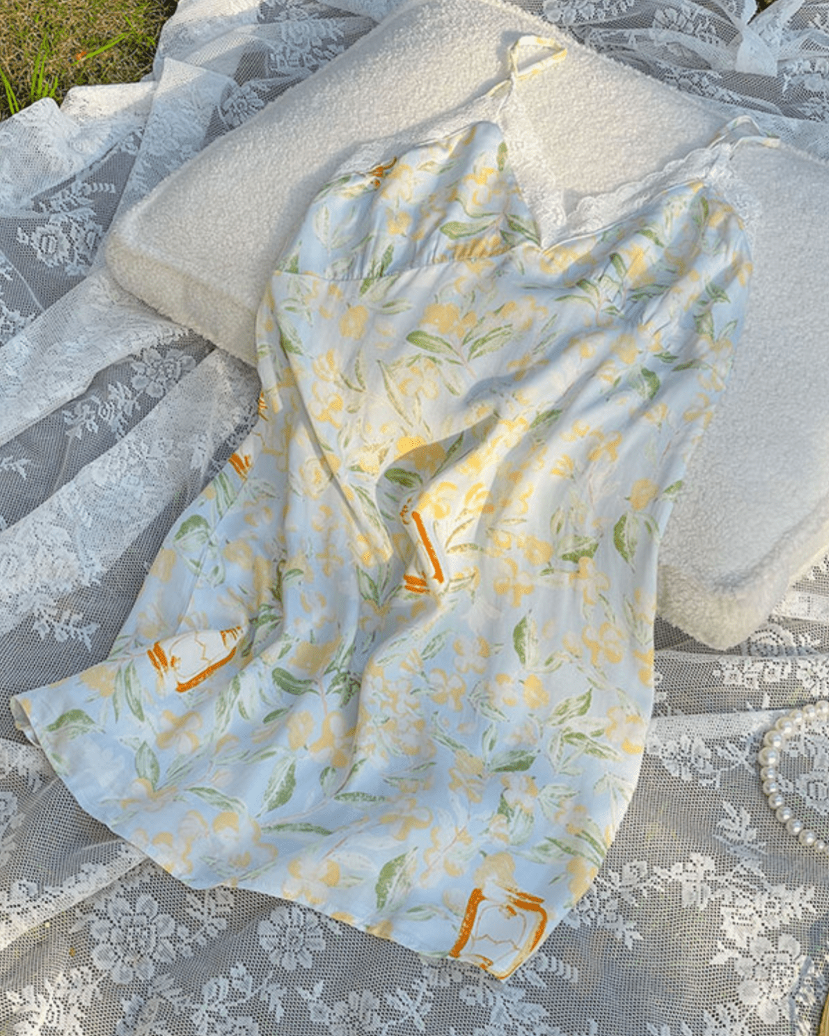 Fresh Floral Nightgown Pajama Dress / Yellow Floral