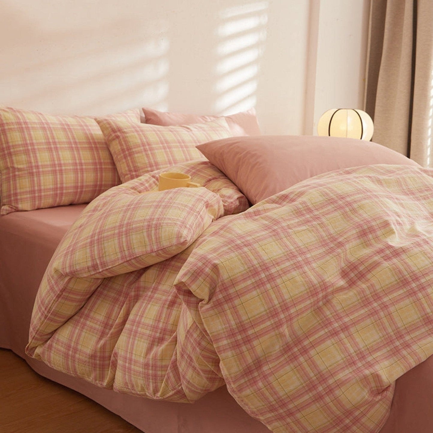Fresh Plaid Washed Cotton Bedding Set