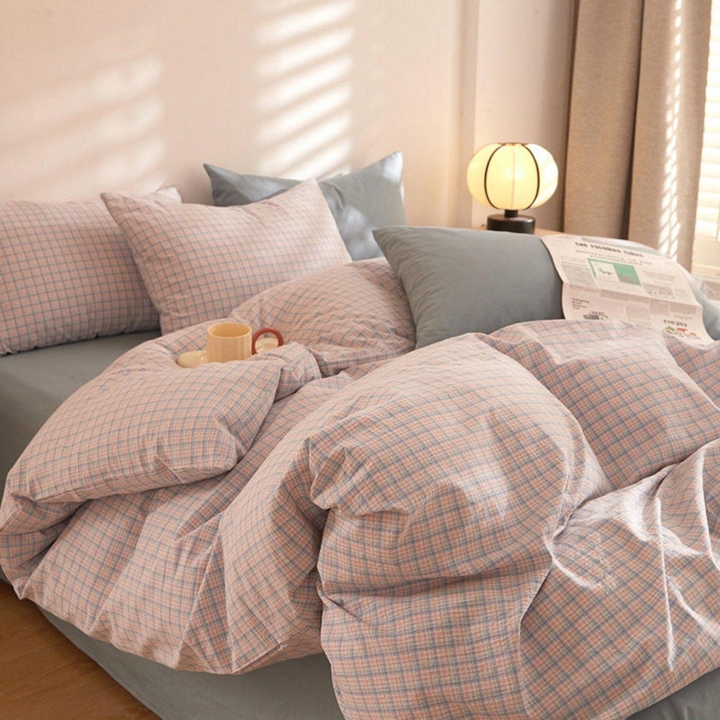Fresh Plaid Washed Cotton Bedding Set