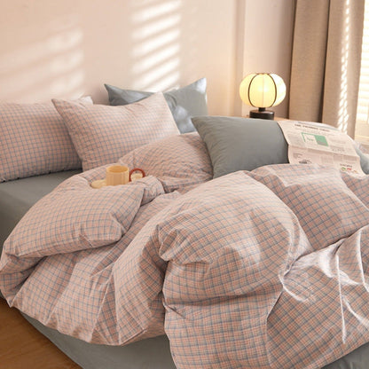 Fresh Plaid Washed Cotton Bedding Set