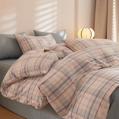 Fresh Plaid Washed Cotton Bedding Set