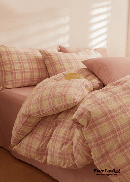 Fresh Plaid Washed Cotton Bedding Set