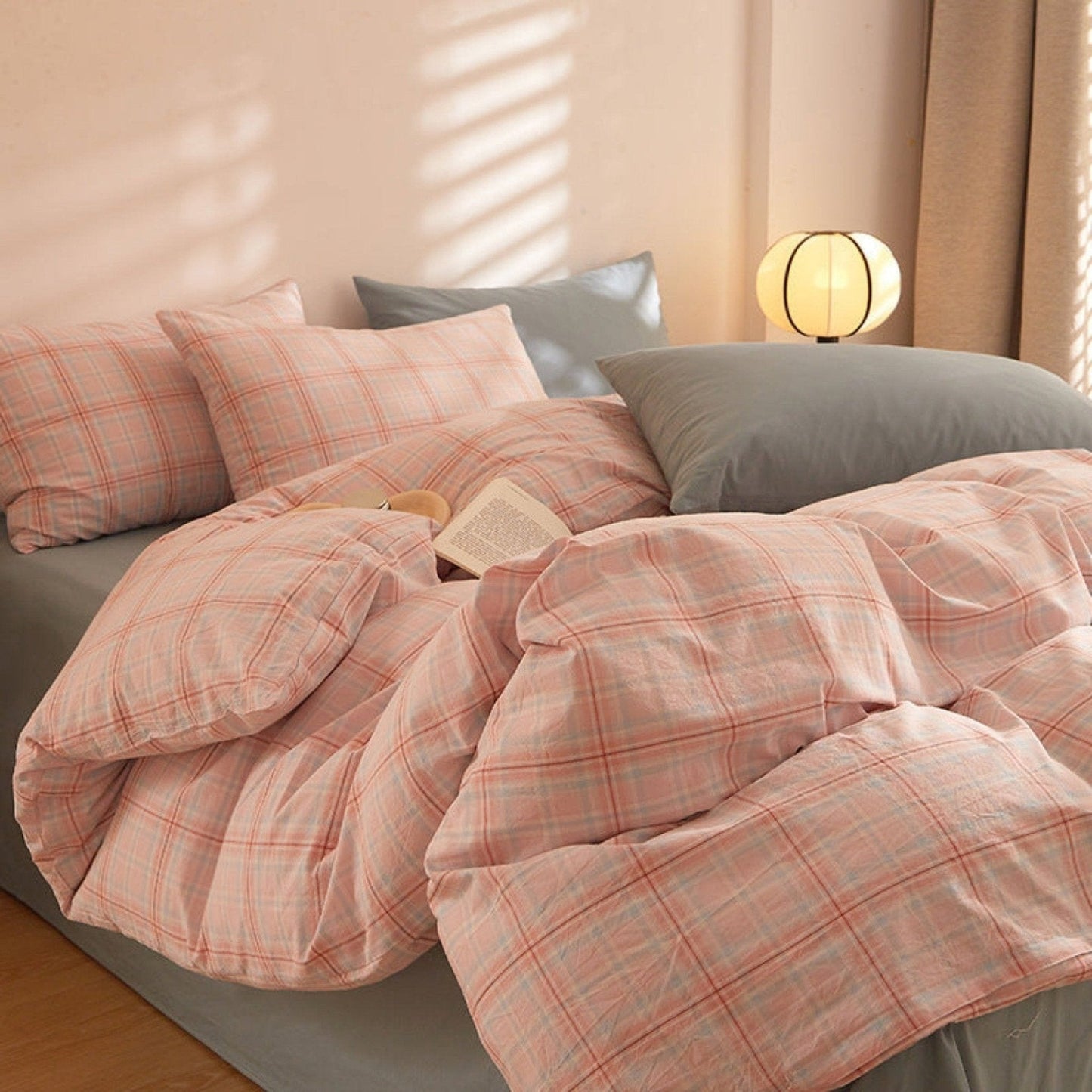 Fresh Plaid Washed Cotton Bedding Set