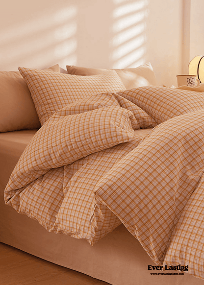 Fresh Plaid Washed Cotton Bedding Set