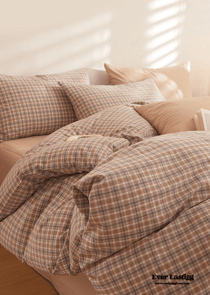 Fresh Plaid Washed Cotton Bedding Set