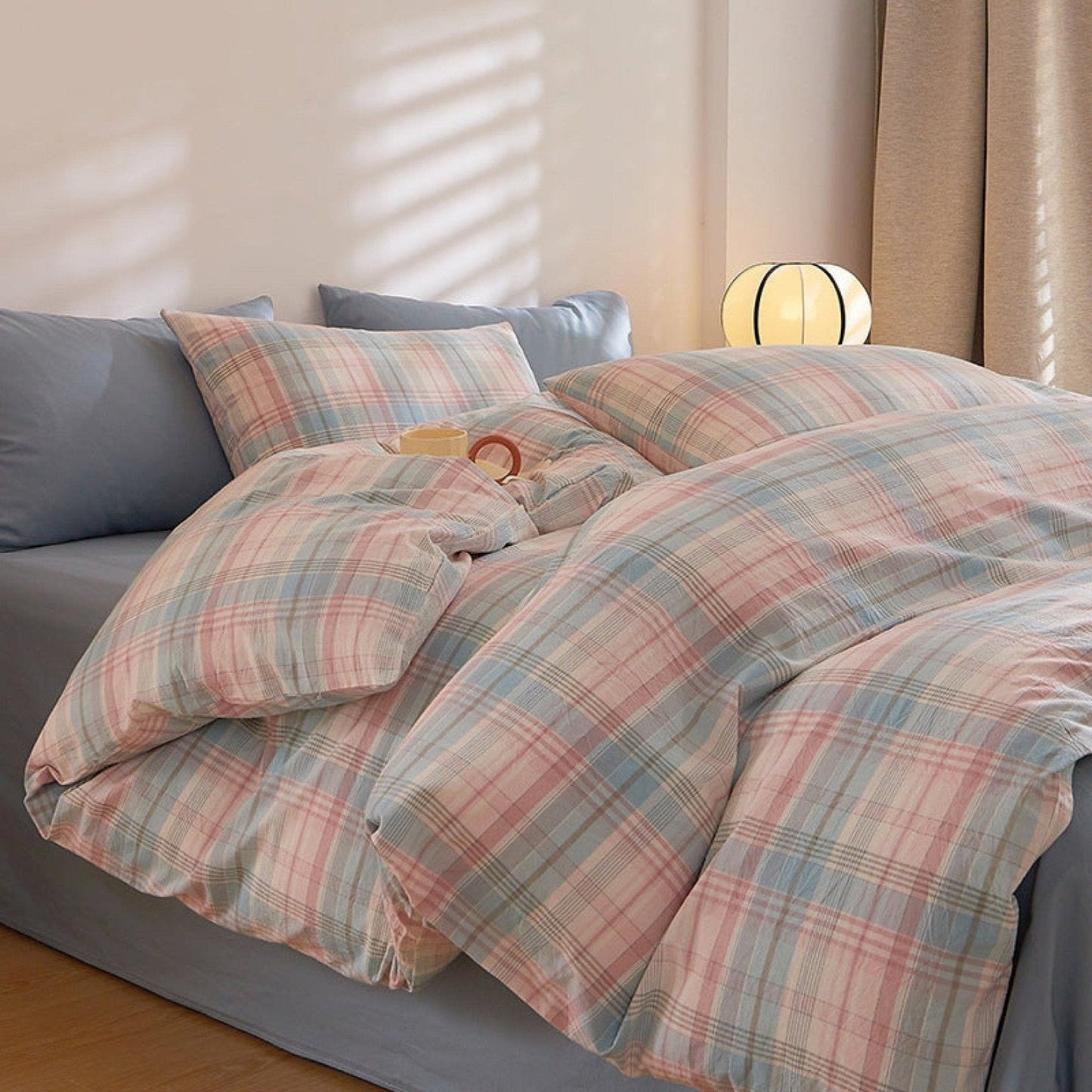 Fresh Plaid Washed Cotton Bedding Set