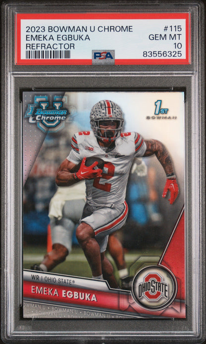 Graded 2023 Topps Bowman U Chrome Emeka Egbuka #115 Refractor Rookie RC Football Card PSA 10 Gem Mint