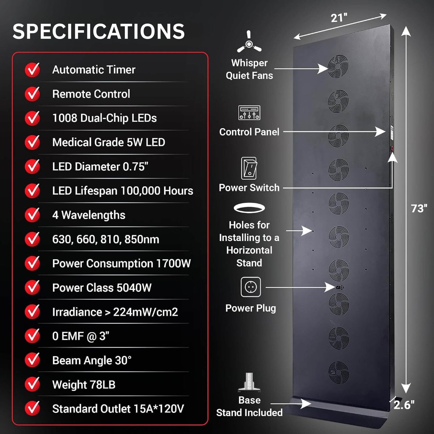 Full-Body Dual-Chip Clinical-Grade Red Light Therapy Panel (SAK63480)