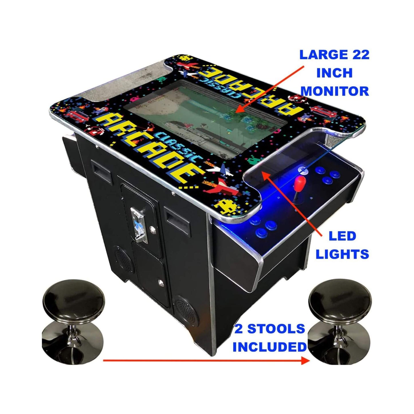 Full-Size Commercial-Grade 2-Player Retro Arcade Machine With 60 Games And Stools (SAK86197)