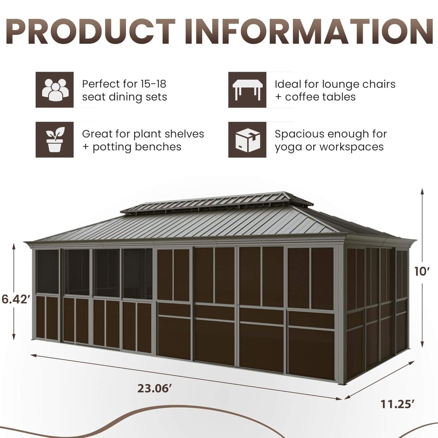 Alora Terrace Fully-Enclosed Outdoor Black Sunroom With Lockable Sliding Doors And Galvanized Double Steel Roof (SAK81634)