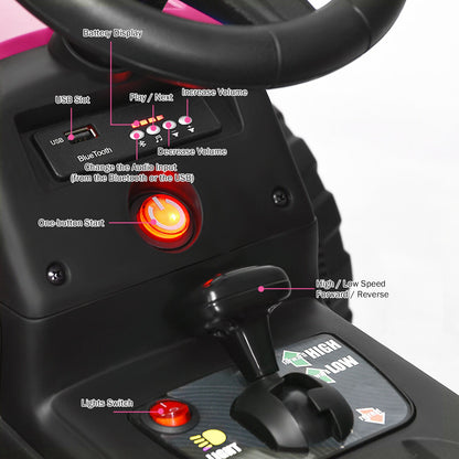 Fun and Functional 12V Pink Ride-On Tractor with Trailer and Remote Control for Kids, Featuring Lights and Ground Loader