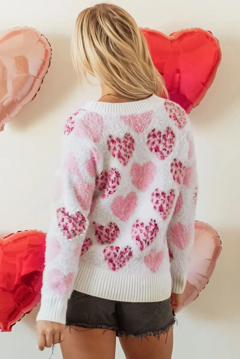 Women's Sweater Women's Fuzzy Pink Leopard Sweater - Pearled Valentine Top