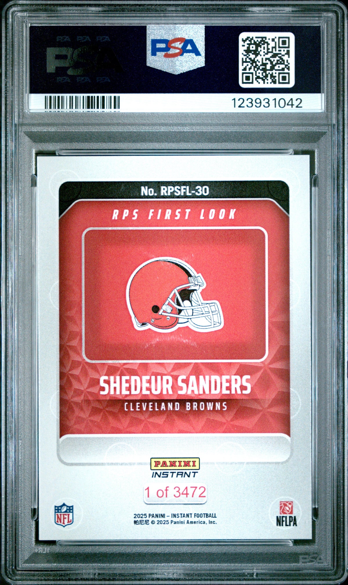 Graded 2025 Panini Instant Shedeur Sanders #RPSFL30 RPS First Look Rookie RC Football Card PSA 9 Mint