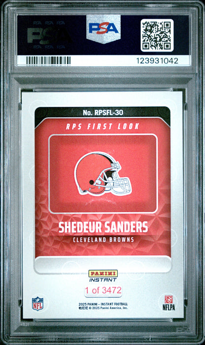Graded 2025 Panini Instant Shedeur Sanders #RPSFL30 RPS First Look Rookie RC Football Card PSA 9 Mint