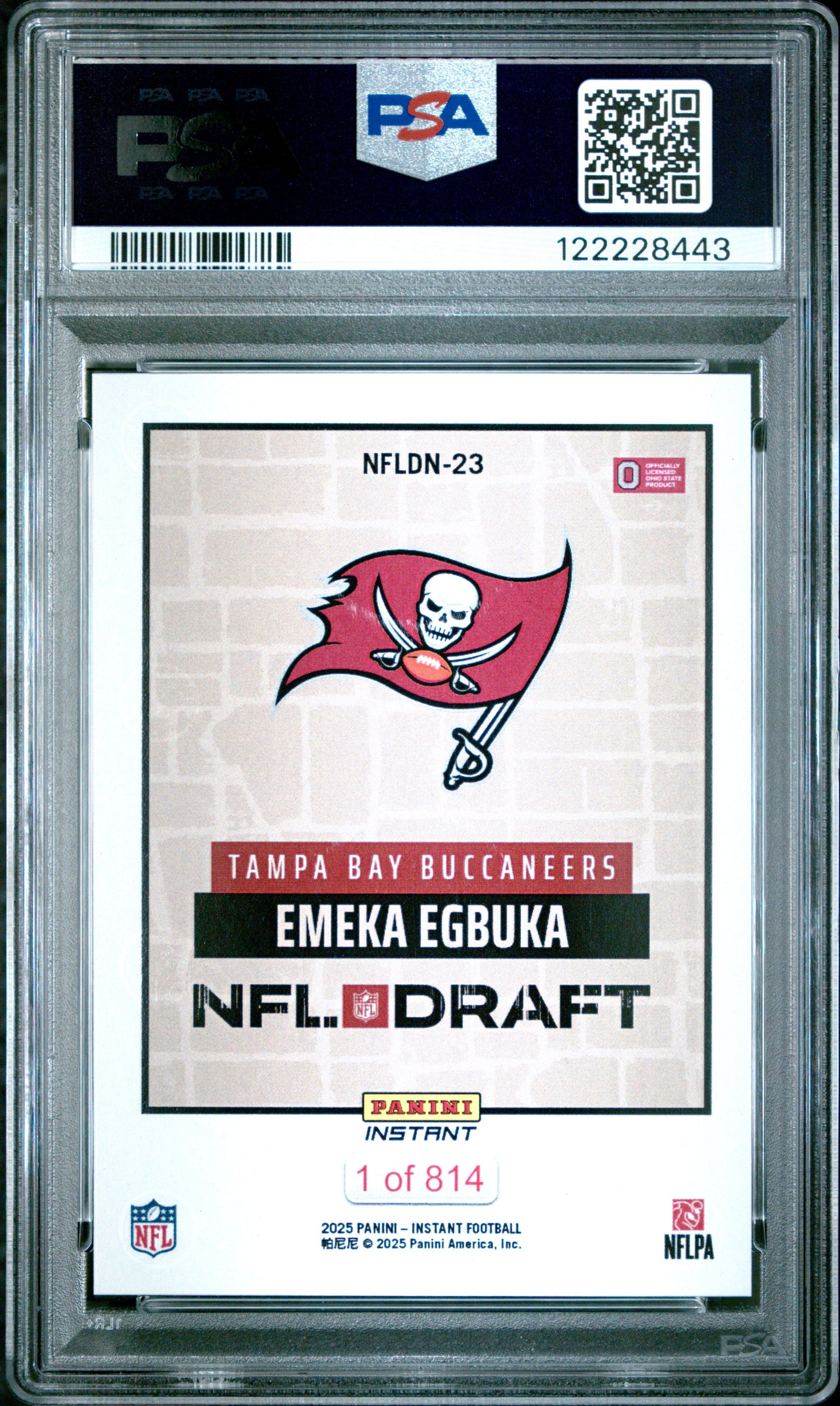 Graded 2025 Panini Instant Emeka Egbuka #NFLDN23 NFL Draft Night Rookie RC Football Card PSA 9 Mint