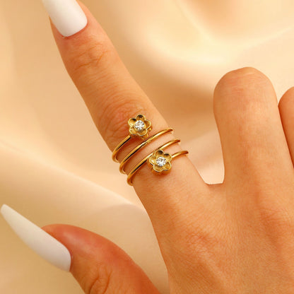 Stainless Steel Zircon Line Ring